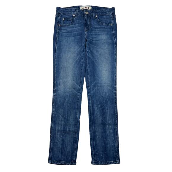 AMO Kate Mid Rise Slim Straight Jeans Blue Gem Medium Wash Stretch Womens 25 - Picture 1 of 4